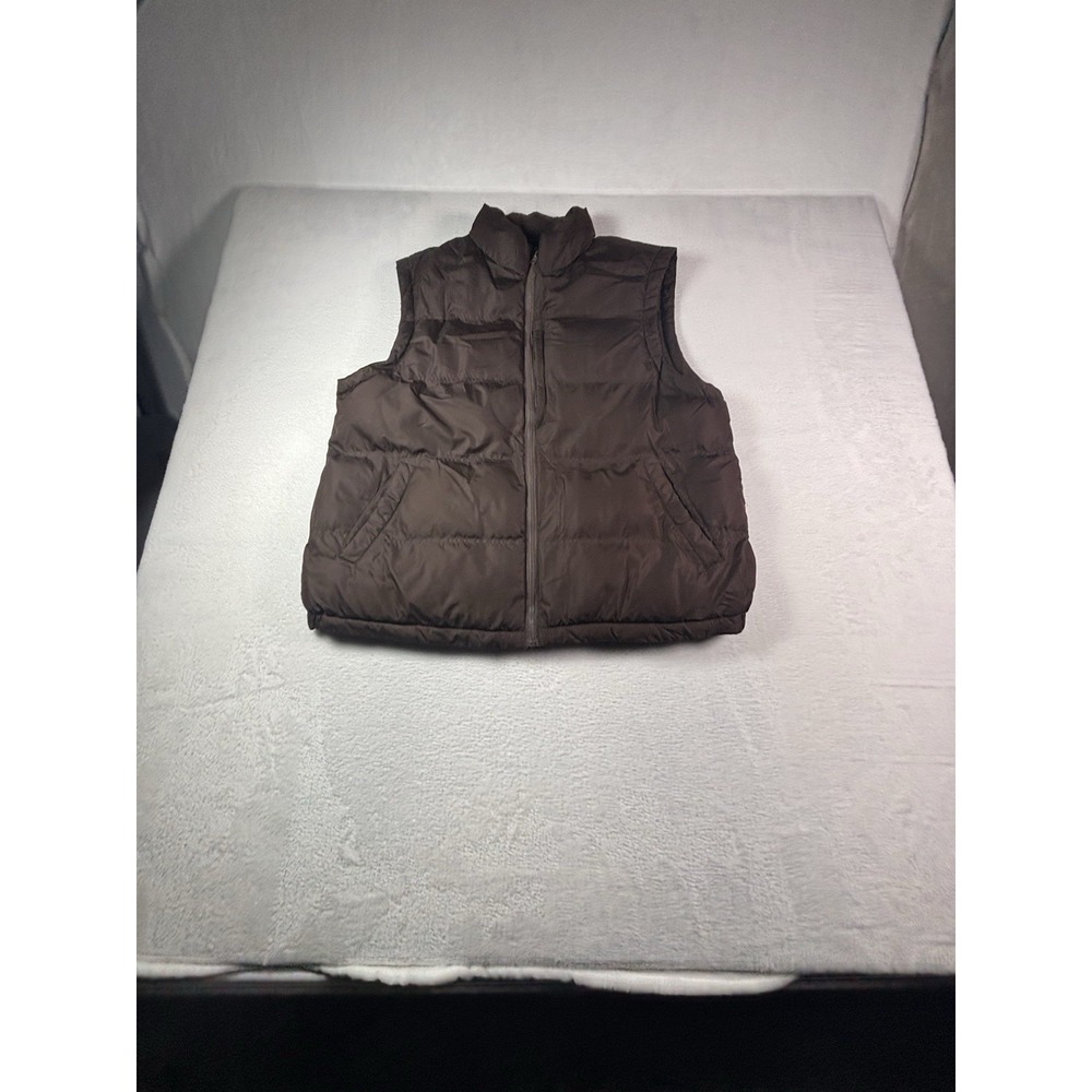 Vintage Faded Glory Nylon Puffer Vest Fleece Lined Brown Size Large (42-44)